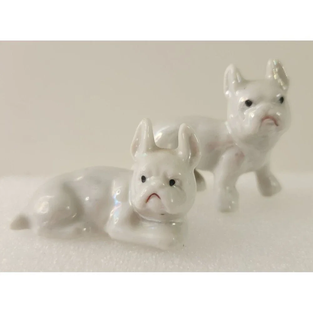 VINTAGE FRENCH BULLDOG LUSTERWARE PORCELAIN FIGURES  FRENCHIE- MADE IN JAPAN 2”